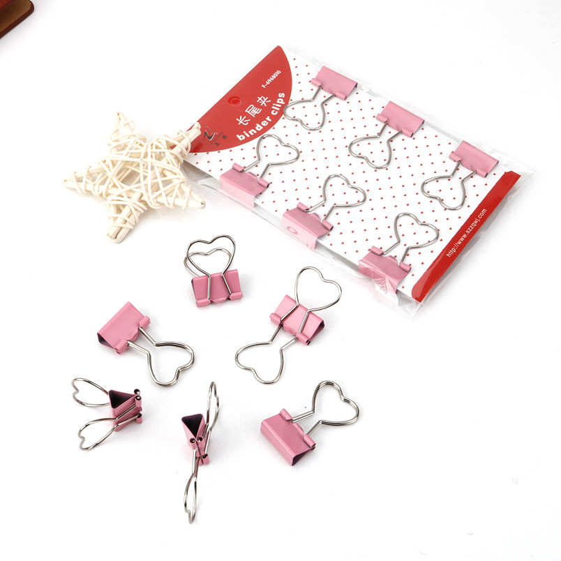 Picture of Zhengqi hardware production pink girl heart-shaped long tail clip office correction Bill file small clip sealing clip