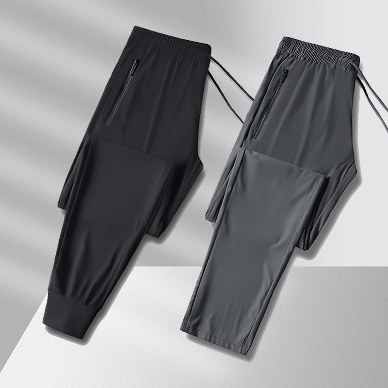 Ice silk pants men's summer thin men's casual pants breathable ankle-tied loose high elastic quick-drying air conditioning sports pants