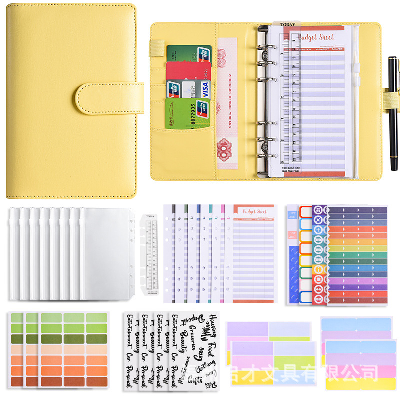 Picture of A6 Binder Cross-Border Creative Notebook Wholesale Zipper Bag Macaron Pu Leather Cash Budget Notebook