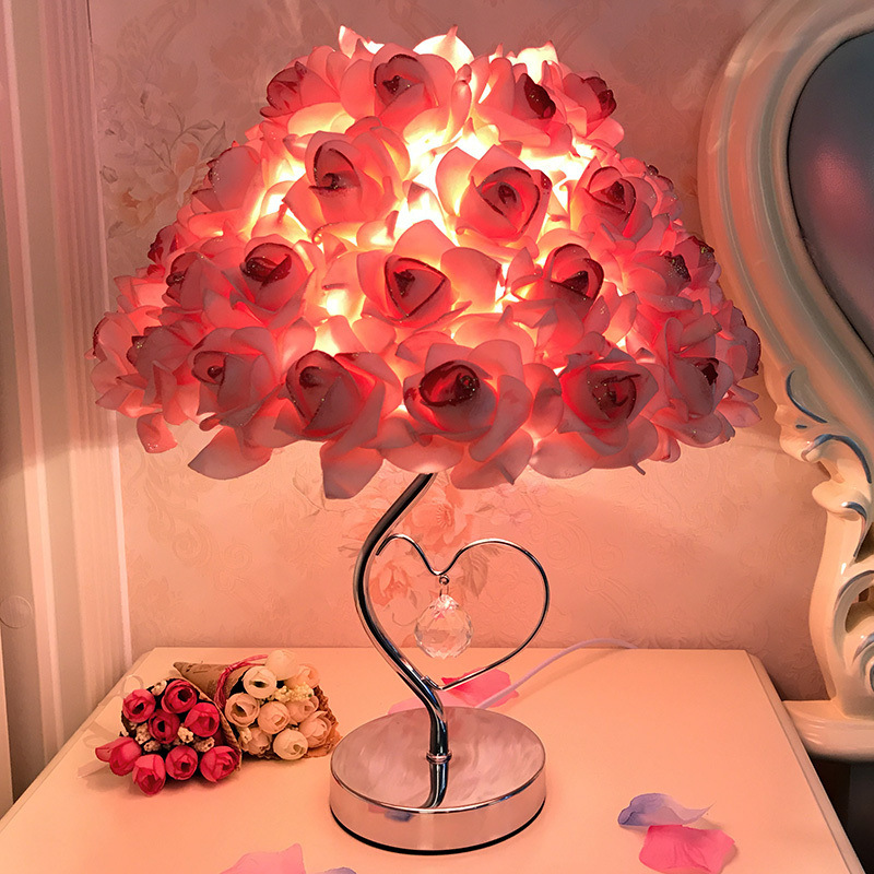 Creative Simple European Feather Table Lamp Bedroom Bed Room Warm LED Birthday Gift Rose Table Lamp
