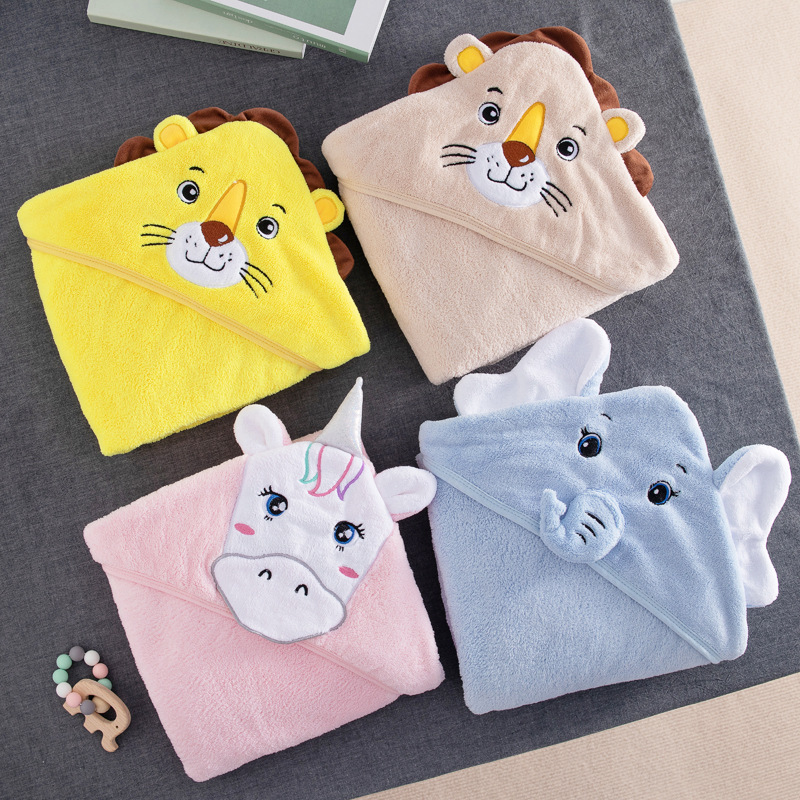 Coral Velvet Baby Cartoon Cute Quilt Kidsren's Bath Towel Cloak Newborn Blanket Baby Soft and Comfortable Bath Towel