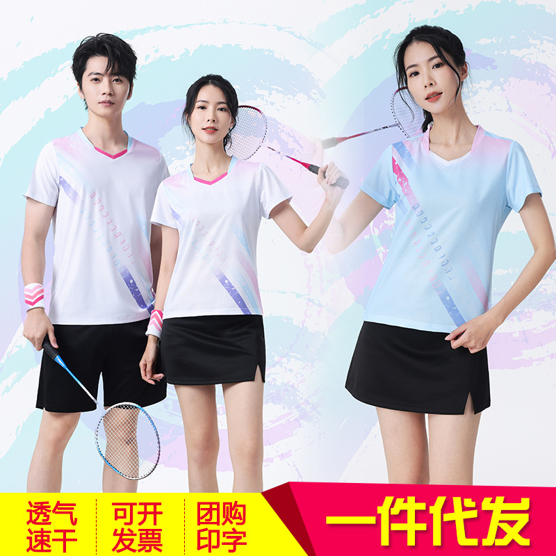 New Badminton Training Clothes suit Summer Short Sleeve Table Tennis Training Competition Team Clothes Sportswear Top Skirt