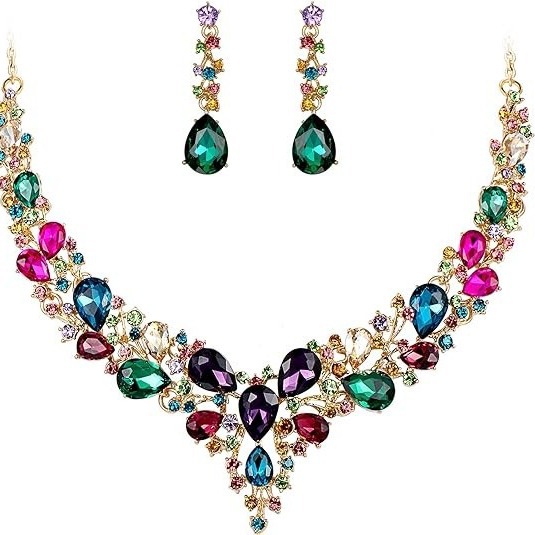 Cross-border Amazon Bride Rhinestone Crystal Necklace Earrings suit Ladies Prom Banquet Costume suit Luxury First