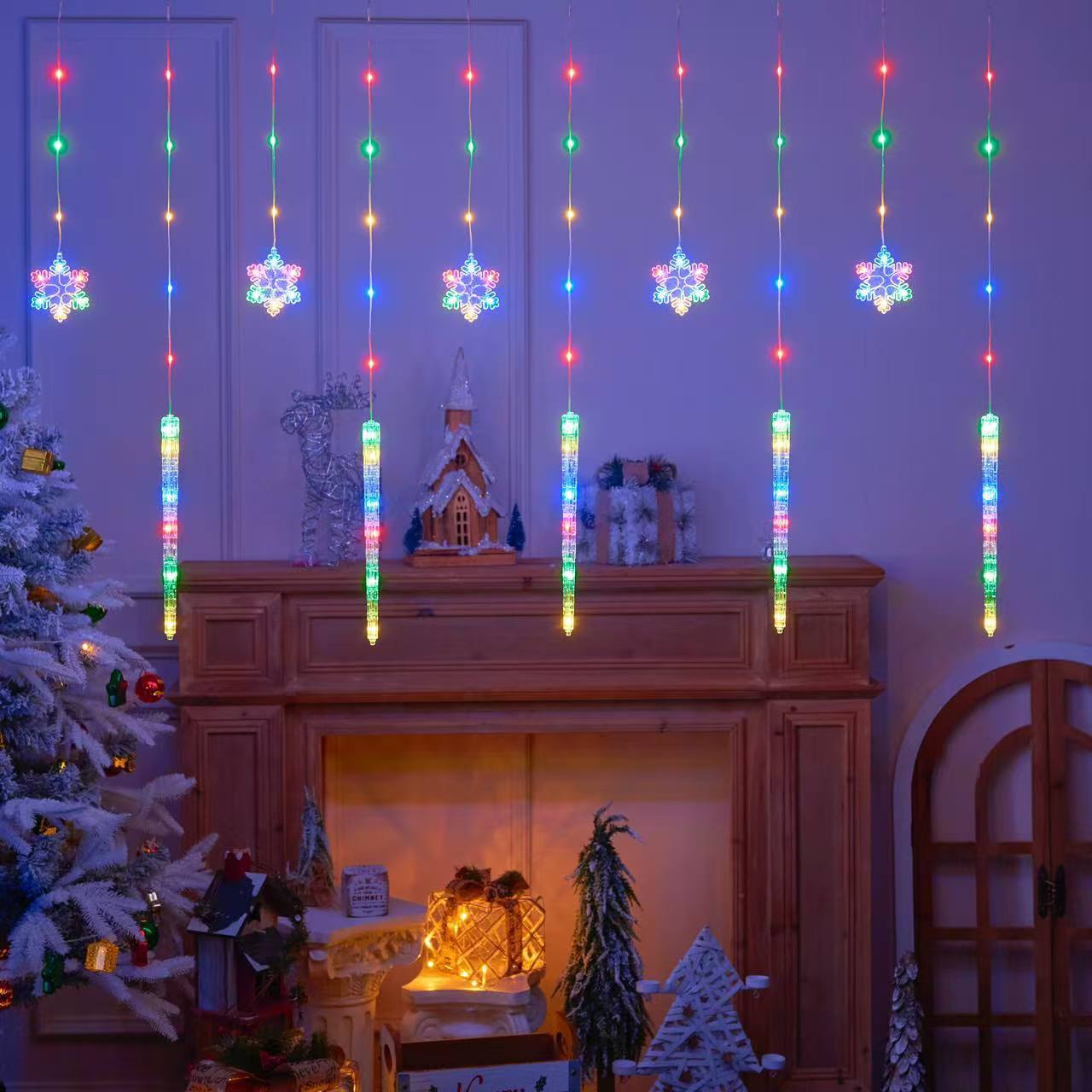 Ins room decoration lights cross-border dedicated snowflake lights led string snowflake curtain lights Christmas festival lights wedding
