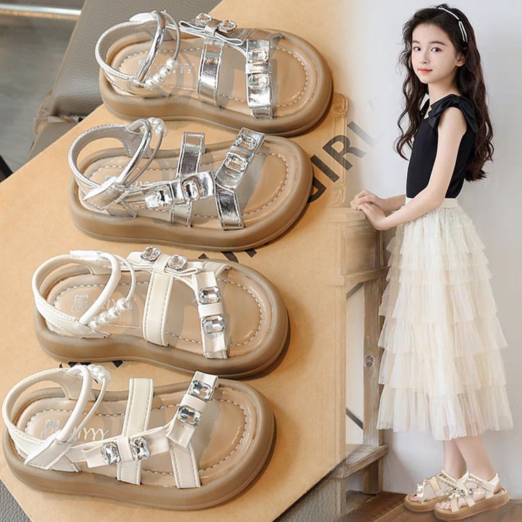 Girls Sandals 2025 Summer New Children's Shoes Little Girls Princess Shoes Soft Sole Fashionable Baby Shoes Beach Shoes