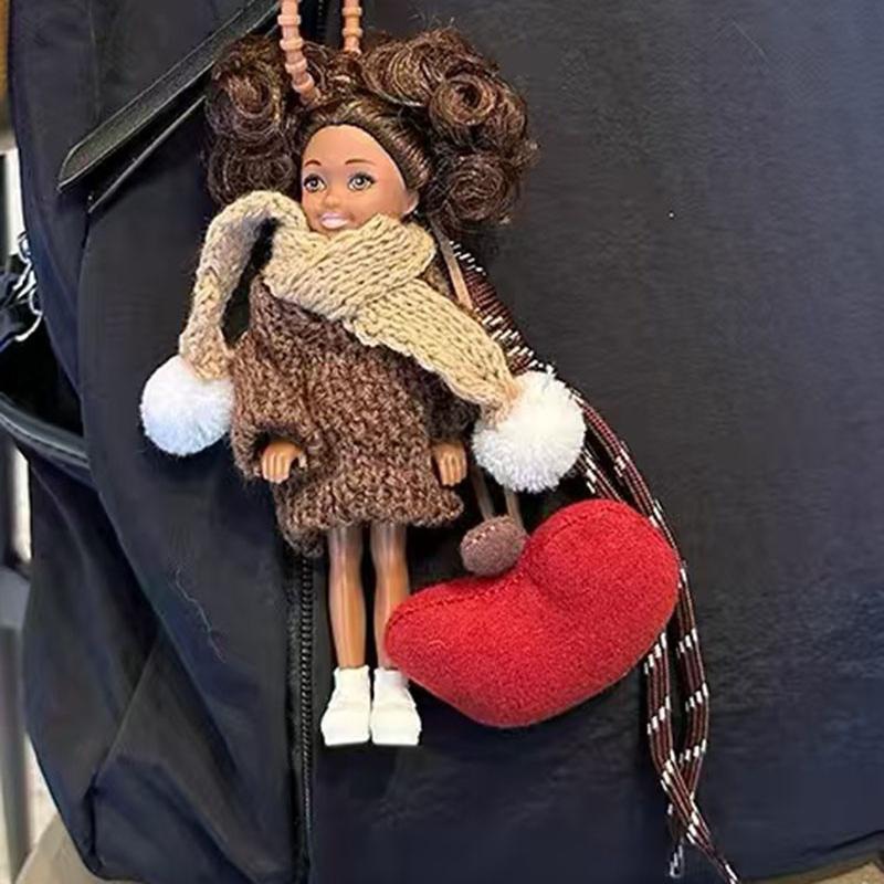 Picture of Cross-Border Curly Hair Barbie Princess Doll Bag Pendant Autumn and Winter Sweater Scarf Black Doll Keychain Pendant Trendy
