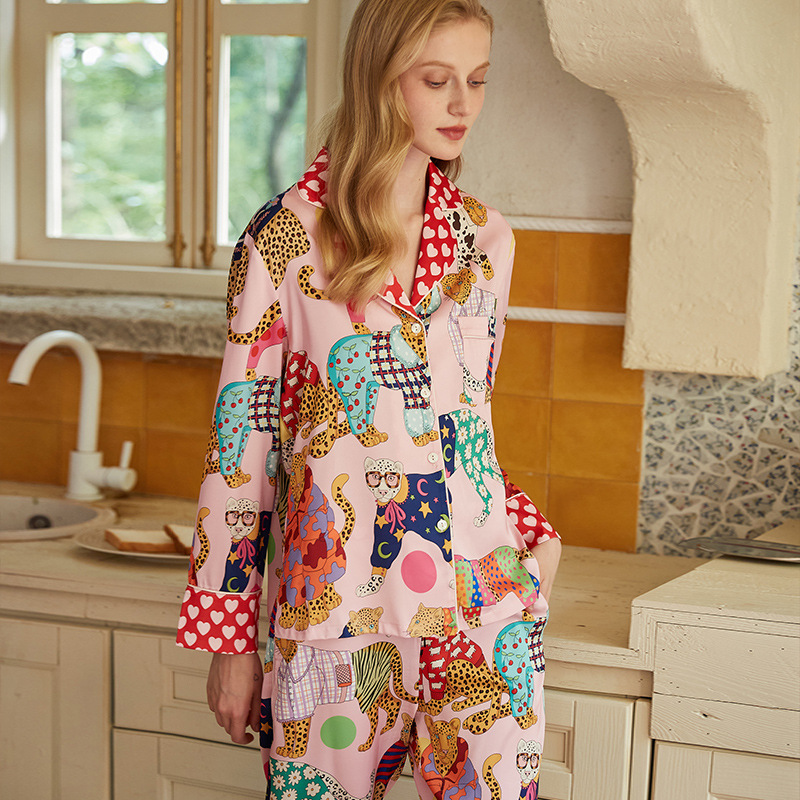 Picture of [Full Leopard] 2025 New Pajamas Women's Autumn Ice Silk Long Sleeve Suit Spring and Autumn Thin Printed Home Clothes
