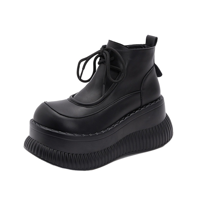 Thick-Soled Boots for Women with Velvet 2024 Autumn and Winter New Short Boots Versatile Boots for Small People to Increase Height Mid-Calf Women's Boots