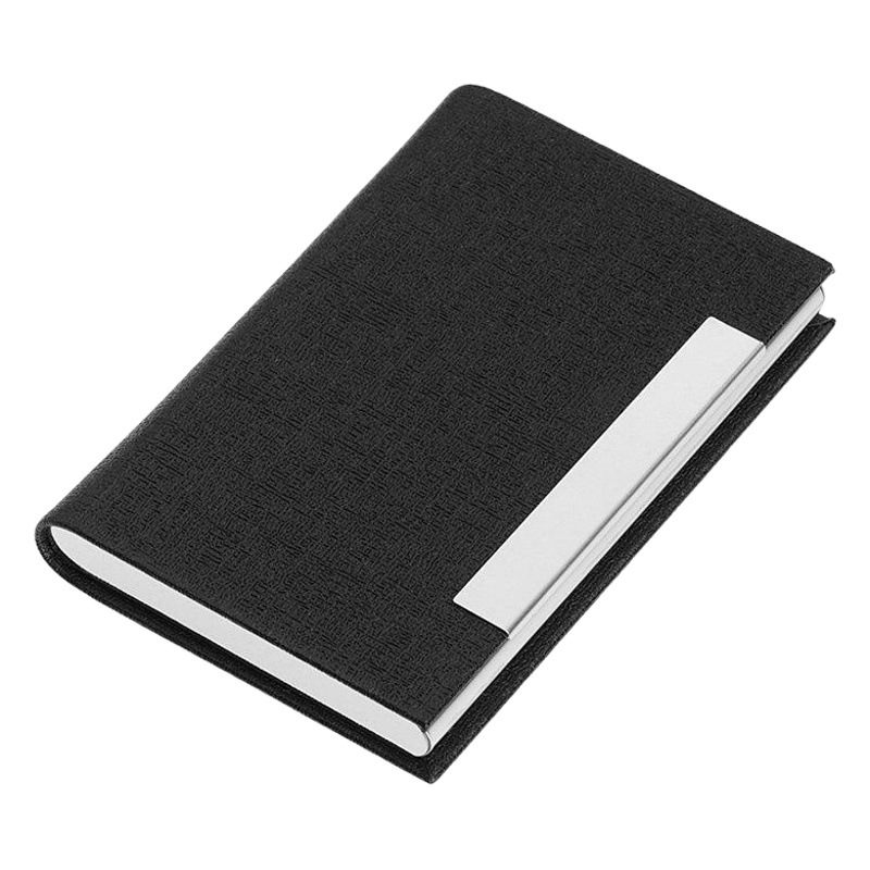 PU leather advertising lettering business card case business exhibition gift stainless steel logo metal business card holder