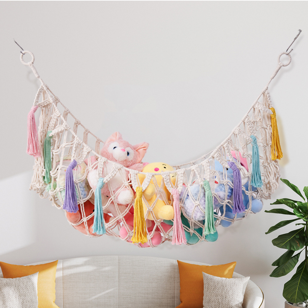 Picture of Cross-Border Nordic Style Bohemian Two-Corner Toy Net Bag Woven Hanging Net Cotton Rope Plush Toy Storage Net Bag