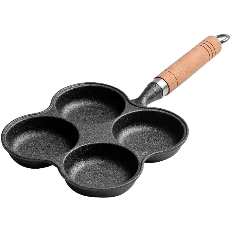 Cast iron four-hole egg frying pan uncoated thickened egg frying pan egg hamburger breakfast frying pan egg castle mold pan