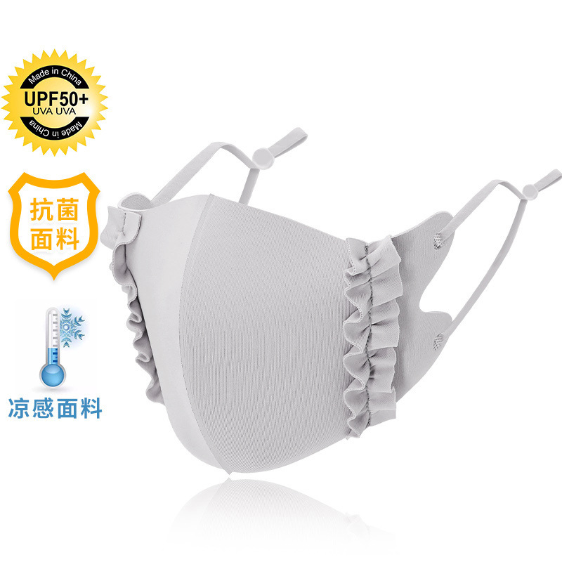 Picture of Ice Silk Wood ear edge three-dimensional adjustable cloth mask candy color thin cool sunscreen breathable mask 