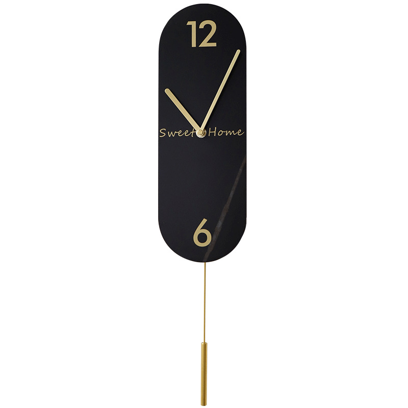 Picture of Modern Light Luxury Swing Wall Clock: Cocoa Sea Marble Rock Plate Spanish Minute Style Decorative Clock