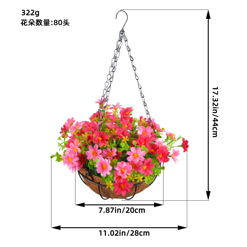 Picture of Hong Kong Love Spring Simulation Flower Hanging Basket Bow Hanging Basket Wreath Home Flower Iron Hanging Basin Decoration