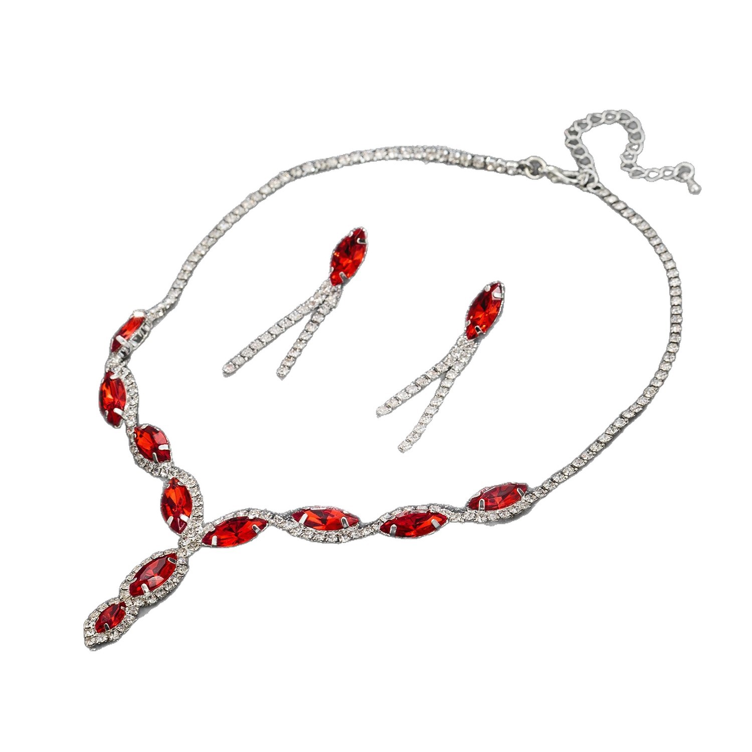 Picture of Exquisite Water Drop Crystal Diamond Necklace Earrings Set Wedding Bridal Clothing Accessories Wholesale N100