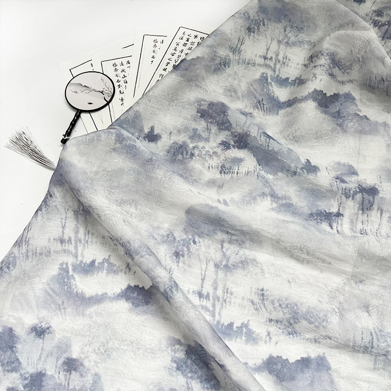Overlapping Mountains, New Chinoiserie National Style Tencel Jacquard Fabric, Han Dynasty Cheongsam Dress Fabric, Handmade DIY Fabric