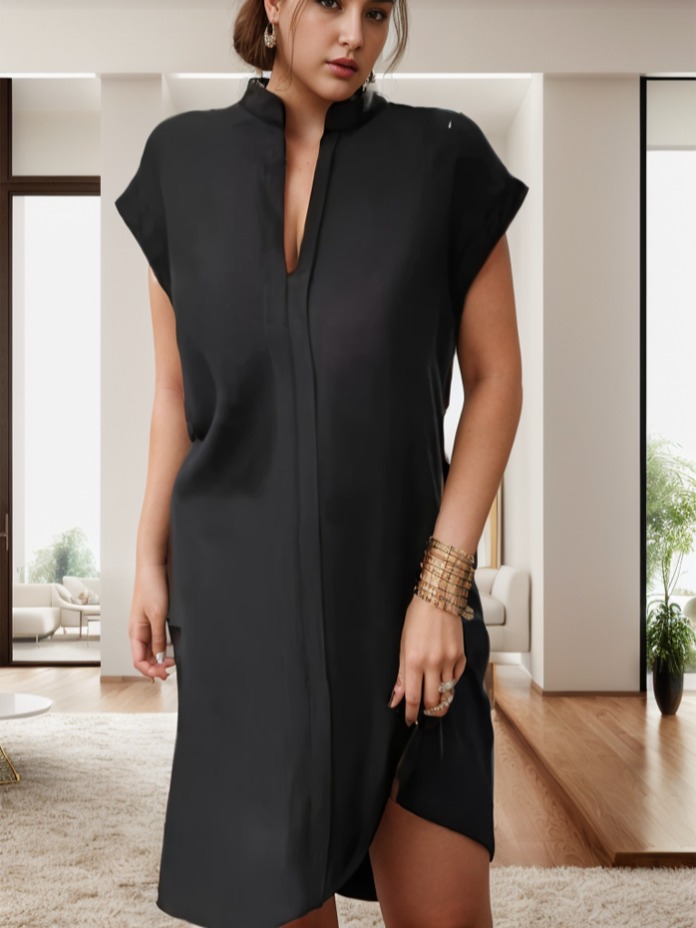 Picture of 2024 spring and summer European and American women's light ripe solid color short sleeve dress