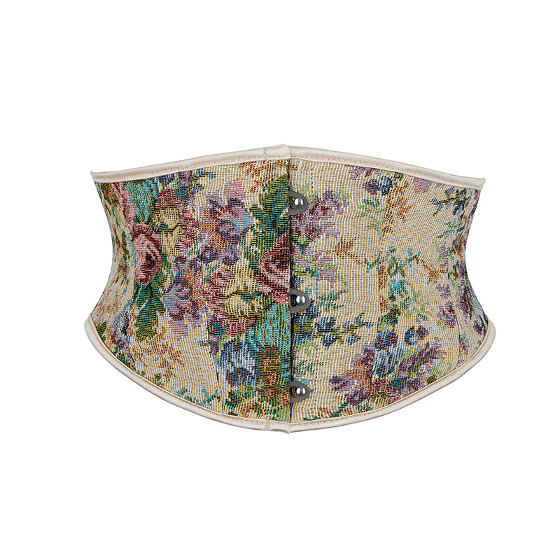 Picture of Retro waist girdle new oil painting style big flower European and American traditional strap waist seal three-button short slim belt