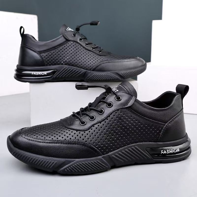 Men's Summer Breathable Thin Perforated sneaker Leather Sandals Mesh Men's Casual Lightweight Hollow Leather Sandals for Men