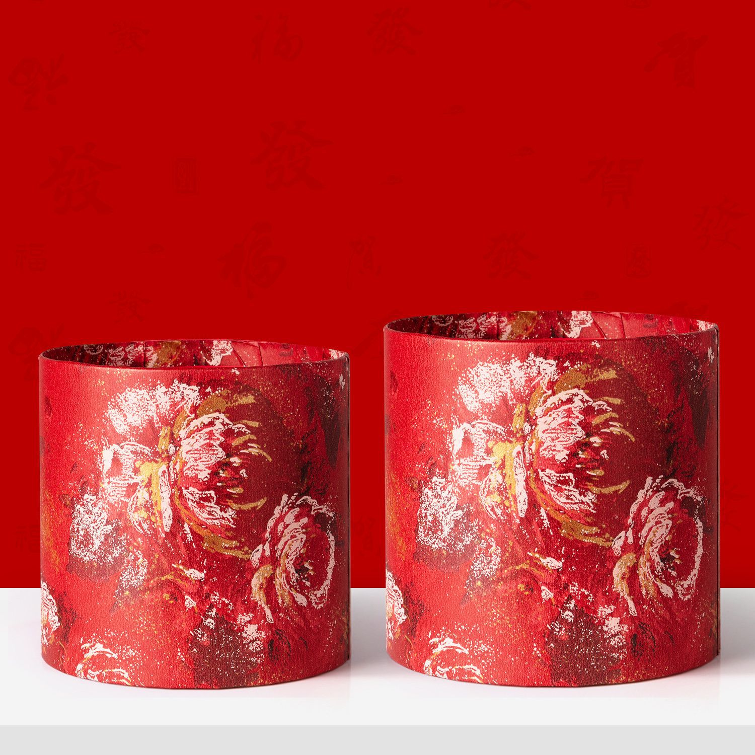 Set of 2 Flowers Red Holding Bucket New Year's Eve with Flower-arranging Gift Box Guofeng Fabric Bucket Material Bucket Flower Bucket