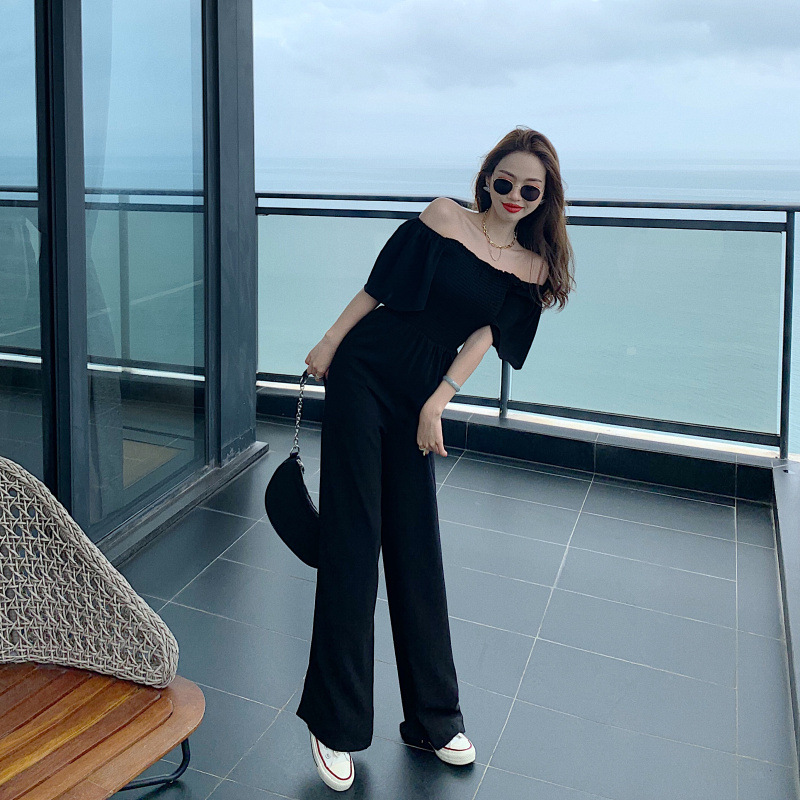 Casual Jumpsuit Women's High-End Elegant Summer 2025 New Summer Waist Slimming Look Black Wide-Leg Pants