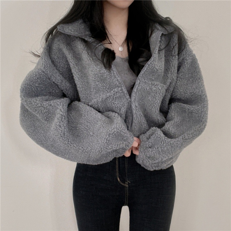 Picture of Lamb wool sweater women's 2025 autumn and winter fleece-lined thickened loose cardigan zipper collar coat coat tide
