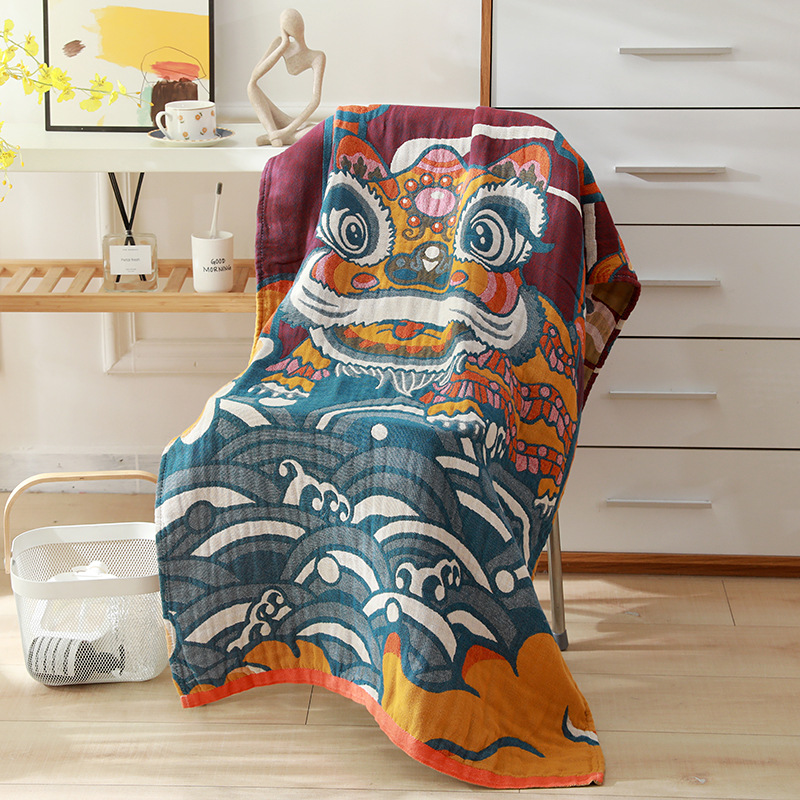 Picture of Wholesale Colored Cotton Four-Layer Gauze Bath Towel Absorbent Adult Couple Household Bath Towel Four Seasons Cartoon Cotton Bath Towel