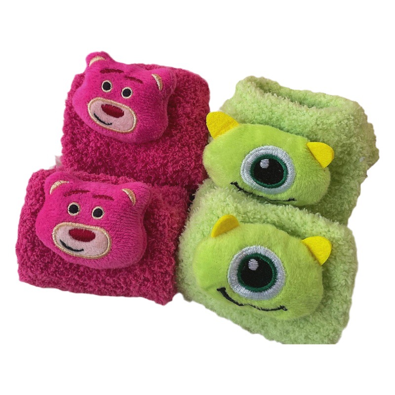Plush socks women's mid-calf length socks autumn and winter coral fleece thickened Cartoon Doll plush socks floor breathable sleep socks