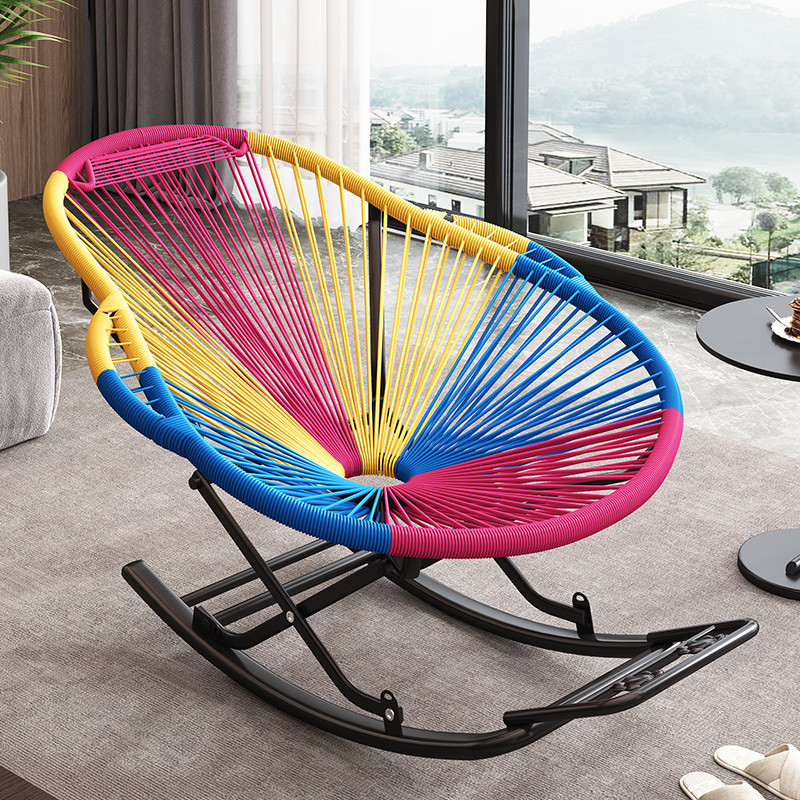 G2K Household Rattan Rocking Chair Rattan Rocking Chair Leisure Creative Nap Lounge Chair Adult Colorful Balcony Chair