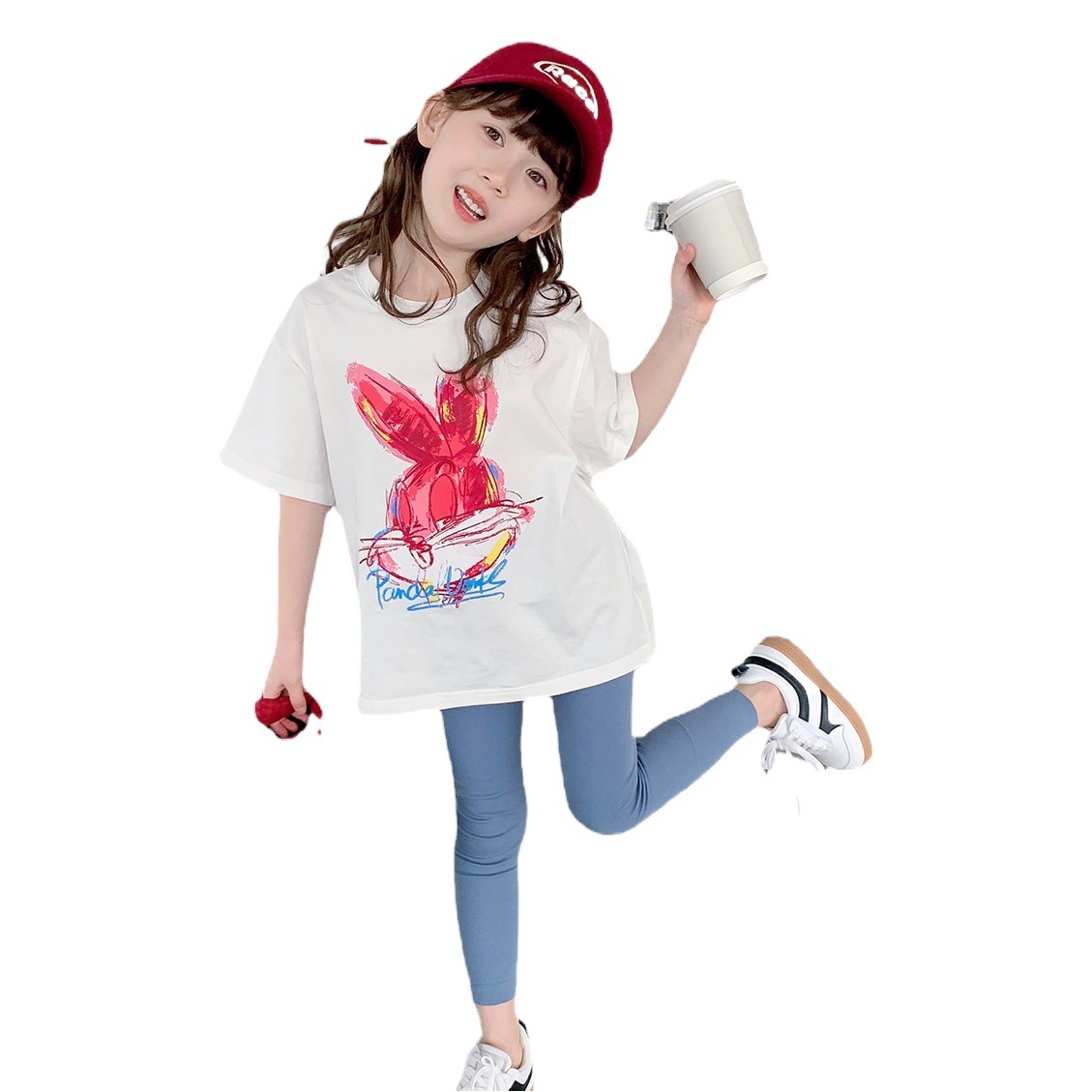 Girls' T-shirt 2023 new spring clothes children's Korean-style casual loose short-sleeved shirt baby spring and autumn bottoming shirt