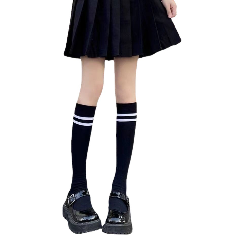 Small leg socks JK two bar white black girls college style sports socks Joker two wear pile socks Zhuji wholesale