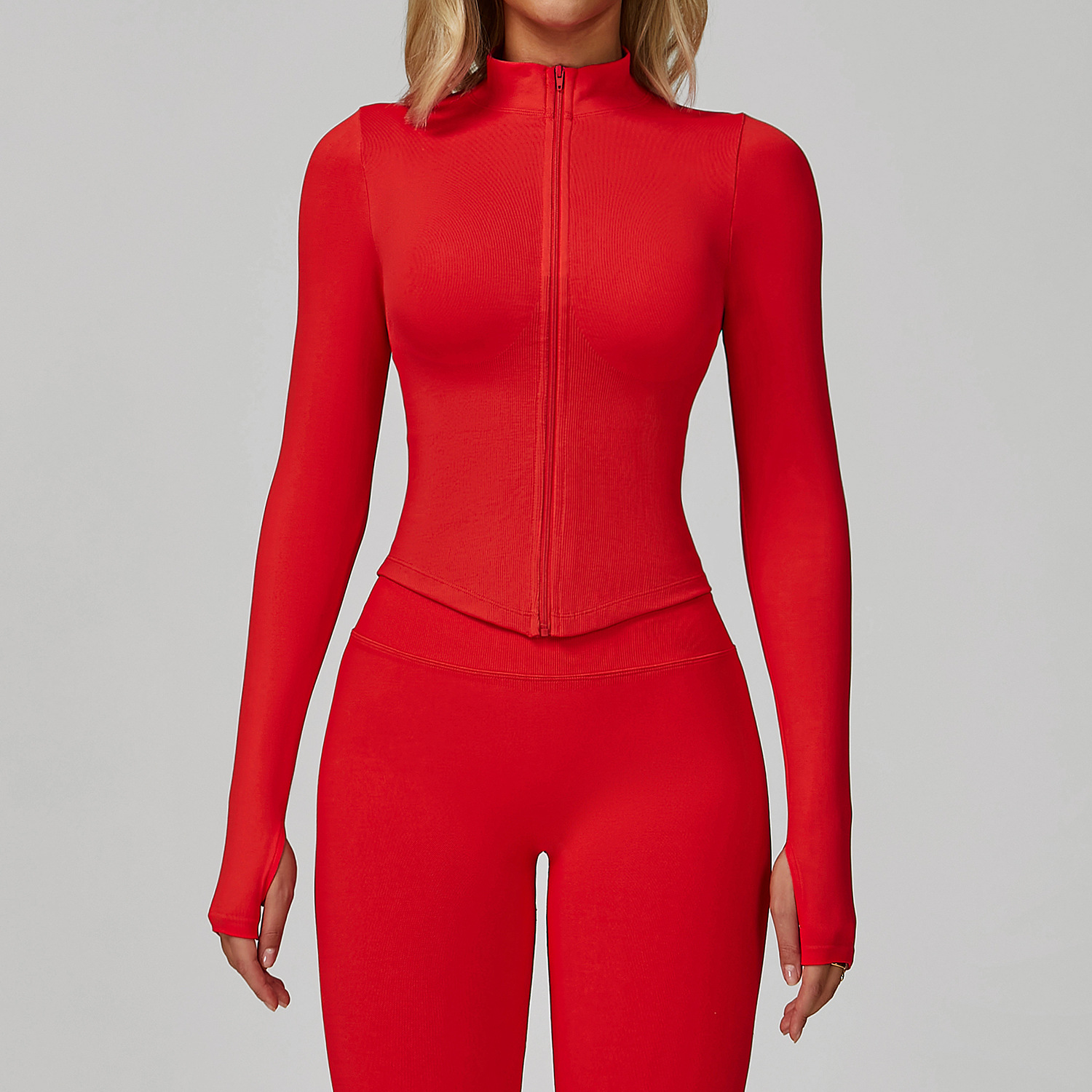 Picture of European and American stand collar zipper long sleeve yoga coat women's tight-fitting quick-drying yoga clothing outdoor fitness sports top 7725