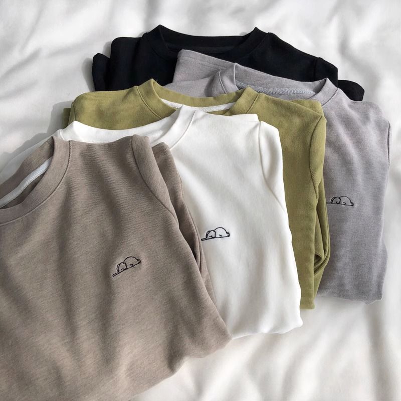 Double-sided velvet elephant embroidery long sleeve t-shirt women's 2024 new style fashion round neck loose all-match base shirt