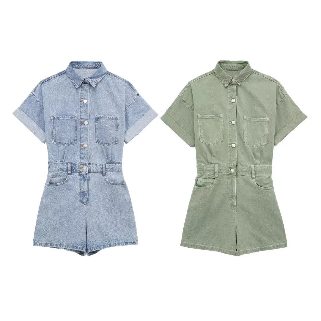 Foreign trade 2024 spring and summer new European and American cross-border women's clothing urban leisure Denim short jumpsuit women