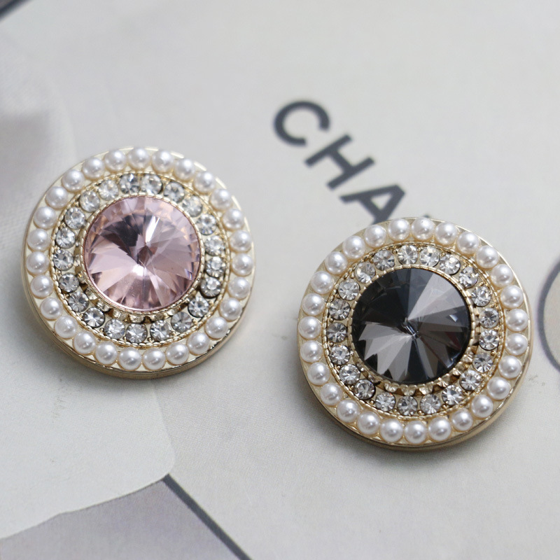 High-end Chanel Style Fur with Diamond Metal Button Cashmere Coat Jacket Decorative Button Suit Trenchcoat Rhinestone Button
