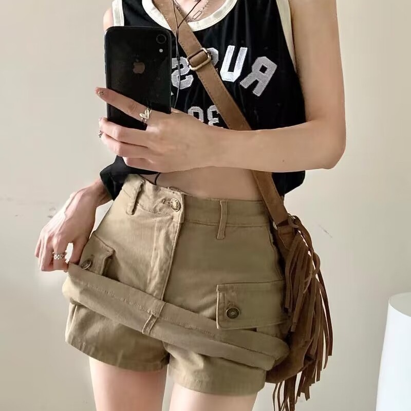 2023 New Hot Girl Khaki A-Line Cargo Skirt Women's Summer Denim Skirt Sexy Hip Skirt Flap Pocket Pants Skirt