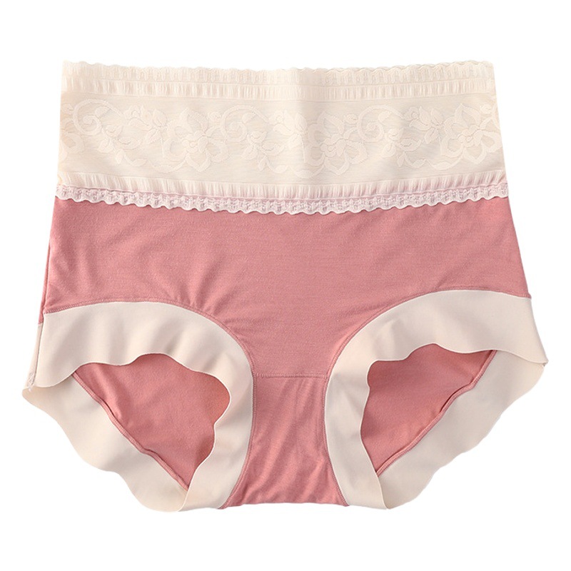 High Waist Pure Cotton Underwear Women's Tummy Control Lace Modal Breathable and Comfortable Contrasting Color Stitching Women's Briefs Wholesale