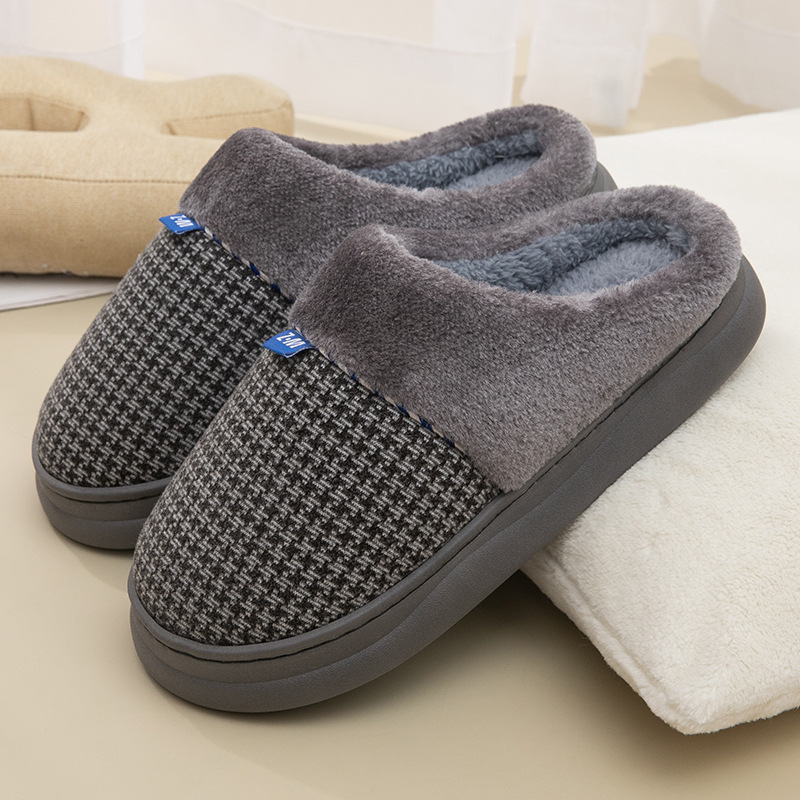 Men's Cotton Slippers Autumn and Winter Warm Home Indoor Thick-soled Foot Warm Non-slip Household fleece-lined Winter Cotton Slippers for Men