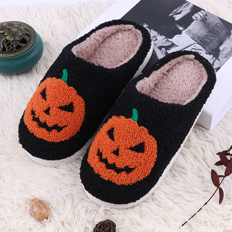 Halloween new pumpkin head plush slippers home cotton slippers autumn and winter thick bottom non-slip lamb wool slippers