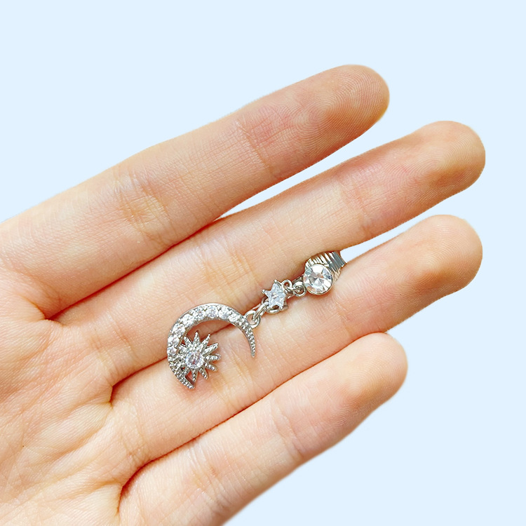 Picture of Gaby European and American Cross-Shaped Navel Ring Planet Moon Navel Ring Navel Ornament Rabbit Heart Non-Porous Navel Nail Ear Clip Dual Use