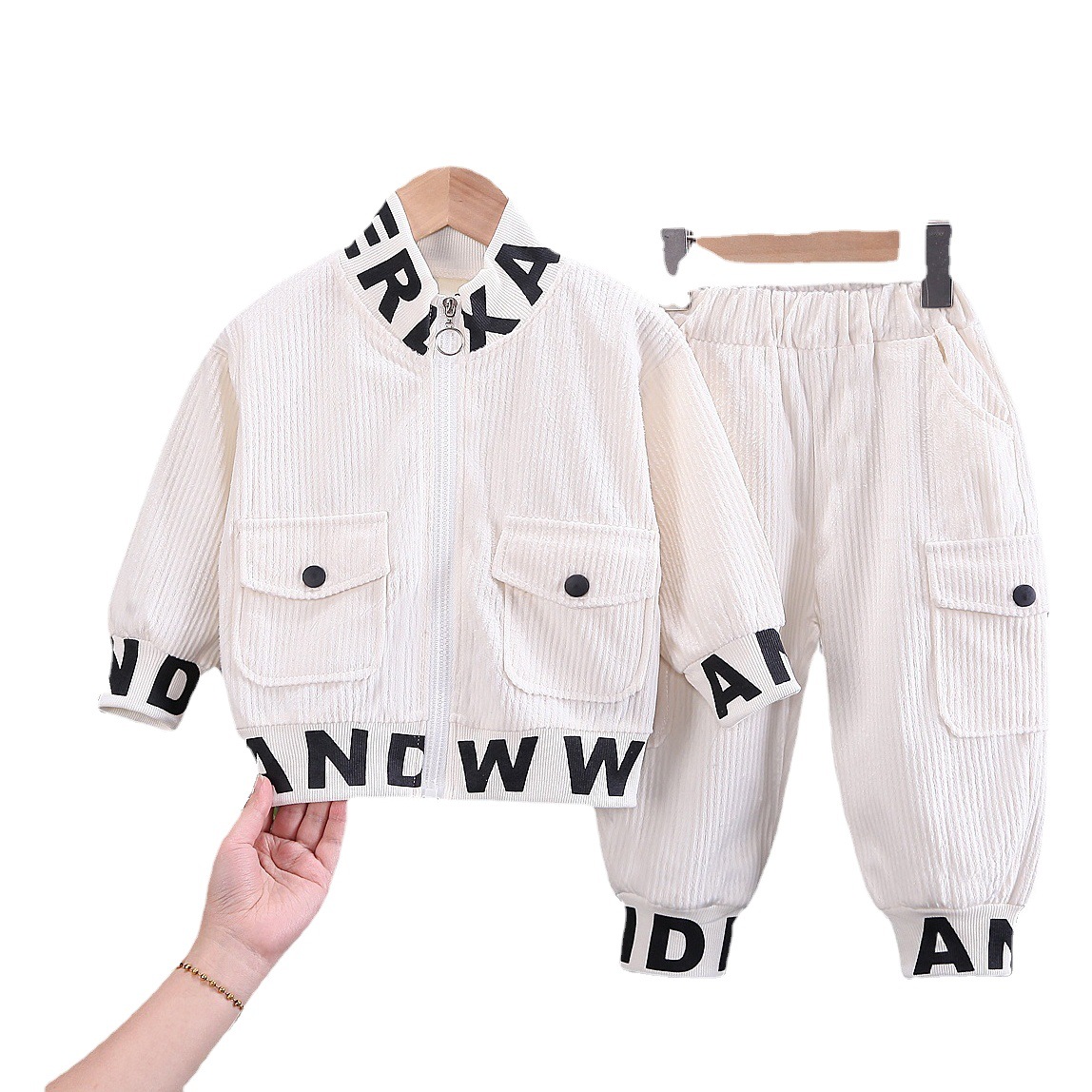 Picture of Children's Clothing Handsome Boys Spring New Corduroy Zipper Long-Sleeved Casual Sports Two-Piece Spring and Autumn Suit Wholesale