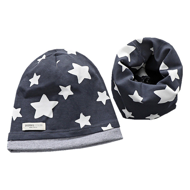 CUHK children's pure cotton pile cap scarf two-piece suit autumn and winter double-layer warm contrast color pullover cap children's hat