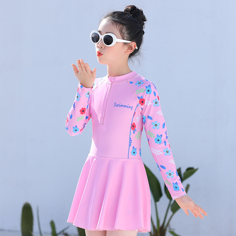 Children's Swimwear Girl's New Small Middle and Large Children's Siomatic Long Sleeve Baby Princess 2023 Cute Western Style Swimwear Summer
