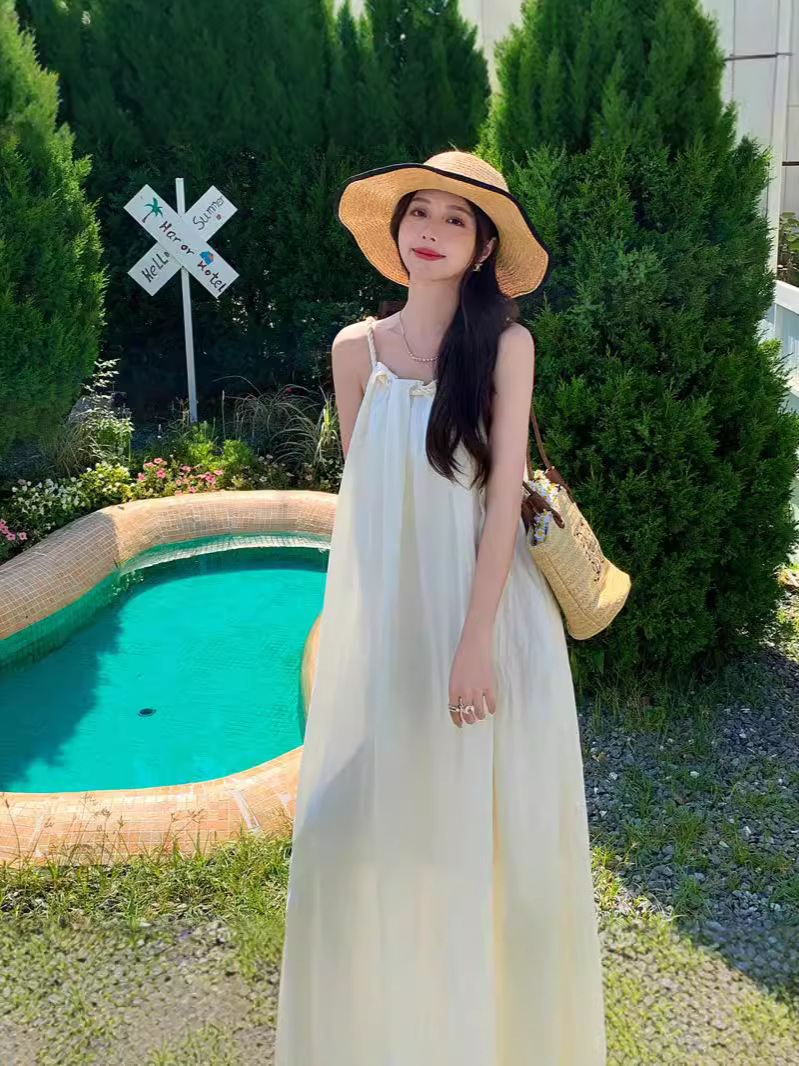 2024 New Tea Break Neck Sling dress Women's Summer New plus size High-grade Seaside Holiday Fairy Dress