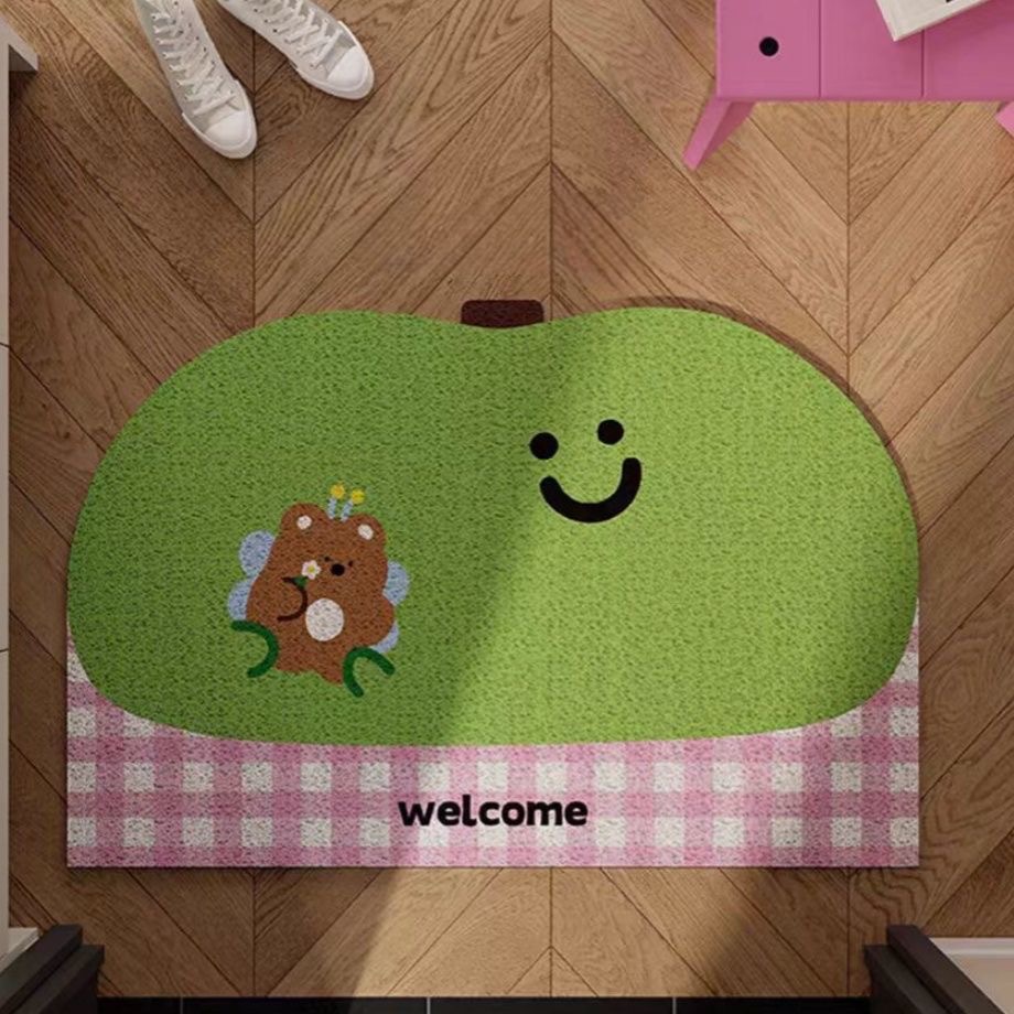 Korean-Style Ins Apple Entrance Mat with Silk Loop, Non-Slip and Stain-Resistant Foot Mat for Entryway or Exterior Door, Customizable in Size