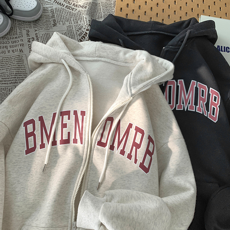 Picture of Fleece-lined thick zipper hooded sweater female autumn and winter student cardigan top couple wear bottoming shirt plus size coat female