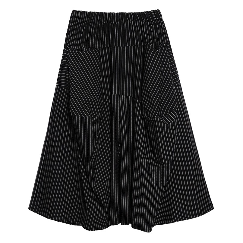 Japanese Yamamoto style black and white striped cropped wide-leg pants women's spring and autumn loose retro drape high waist casual culottes