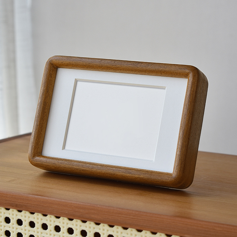 Picture of Black walnut wood moon photo frame set table mortise and tenon round corner moon birth day moon photo memorial cherry teak
