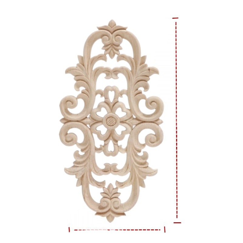 Dongyang Wood Carving European Style Furniture Flower Accessories Rubber Wood Cabinet Door Heart Flower Piece Vertical Flower Piece Retail