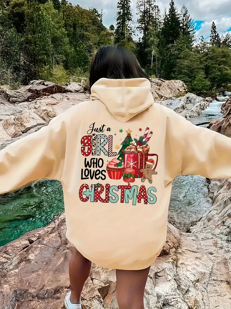 Picture of Cross-border Christmas Printed Kangaroo Pocket Sweater Casual Long Sleeve Rope Sweater Sweatshirt